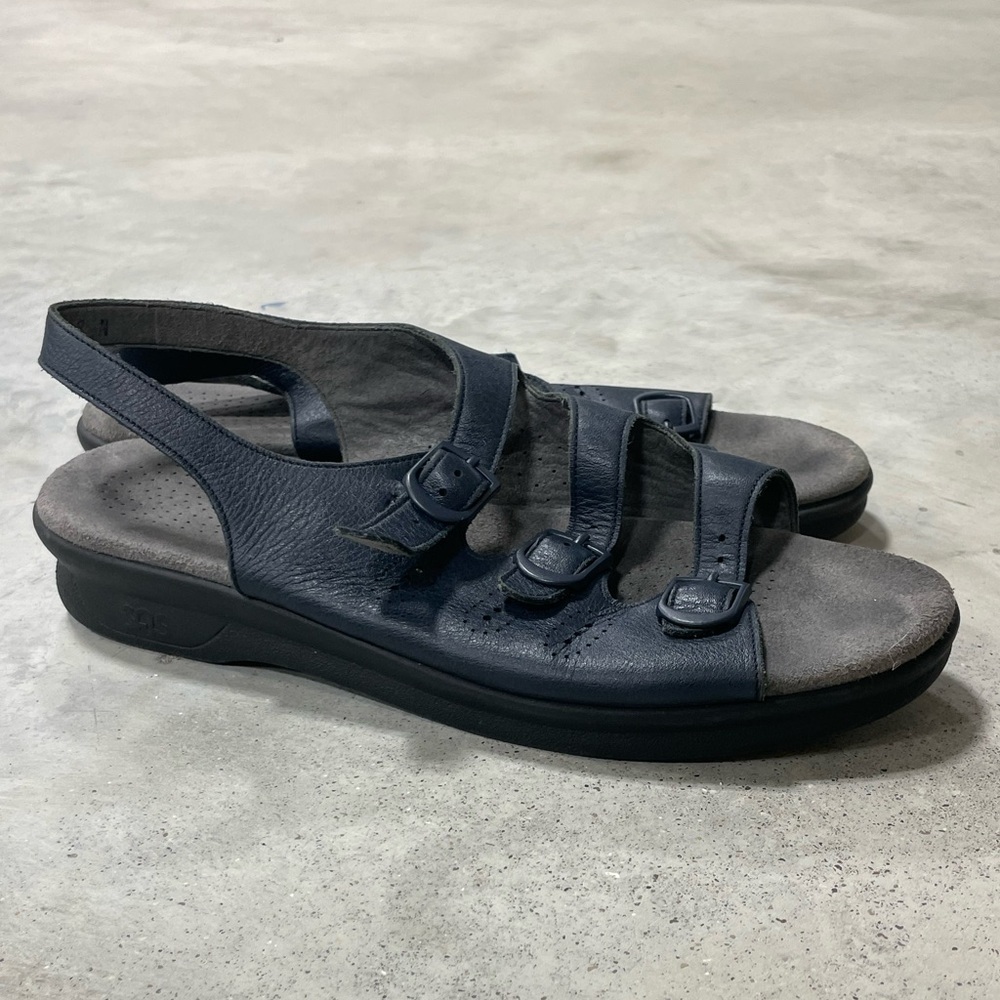 SAS Tripad Comfort Three Strap Sandals Women Size 8.5 Narrow Blue Leather Buckle